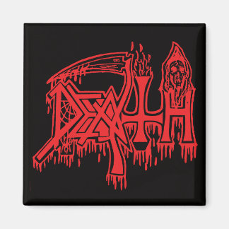 Old school logo red on black magnet