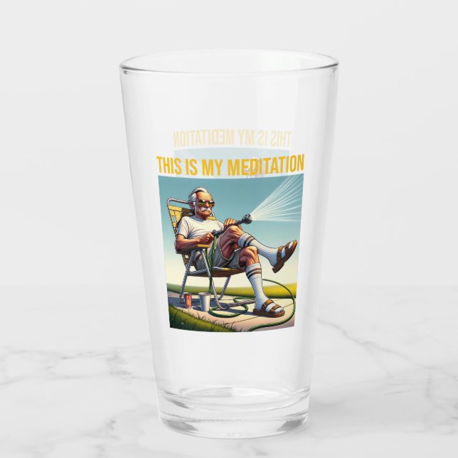 Old School Man Watering Lawn Glass (Back)