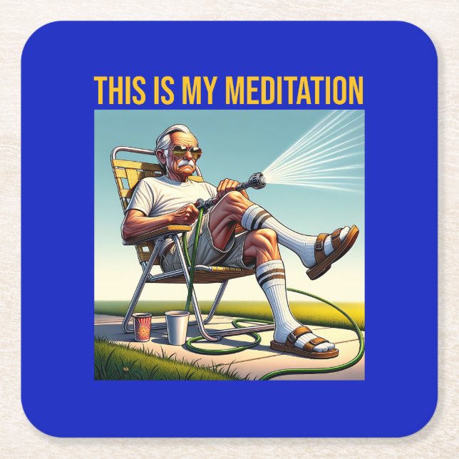 Old School Man Watering Lawn Square Paper Coaster (Front)