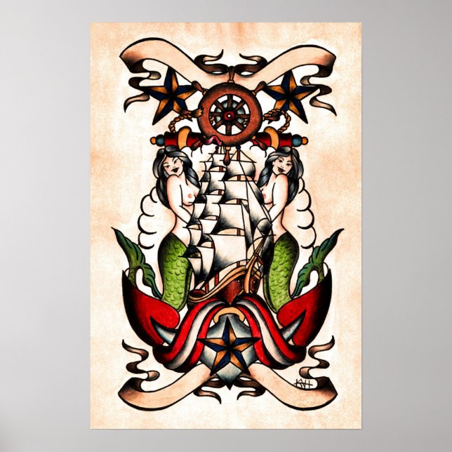 Old School Maritime Tattoo Flash Poster (Front)