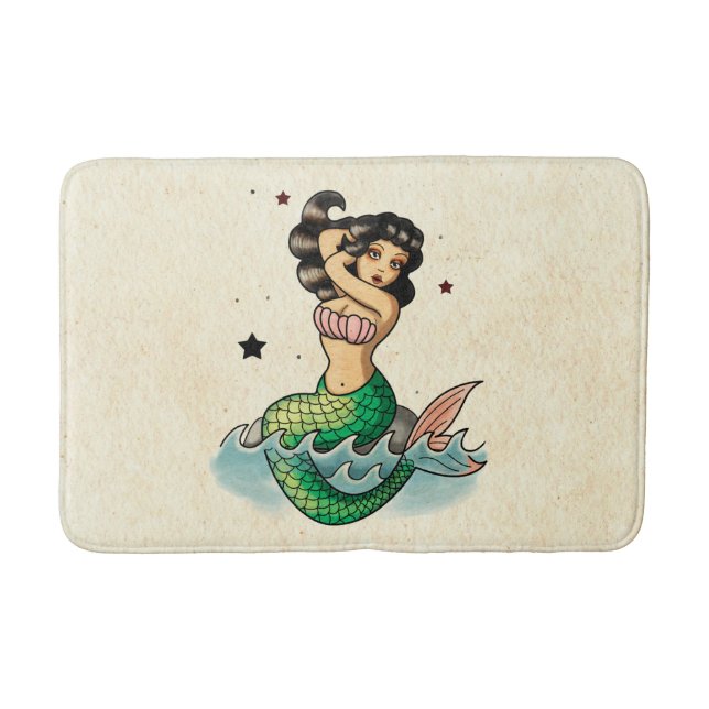 Old School Mermaid Beauty Bath Mat (Front)