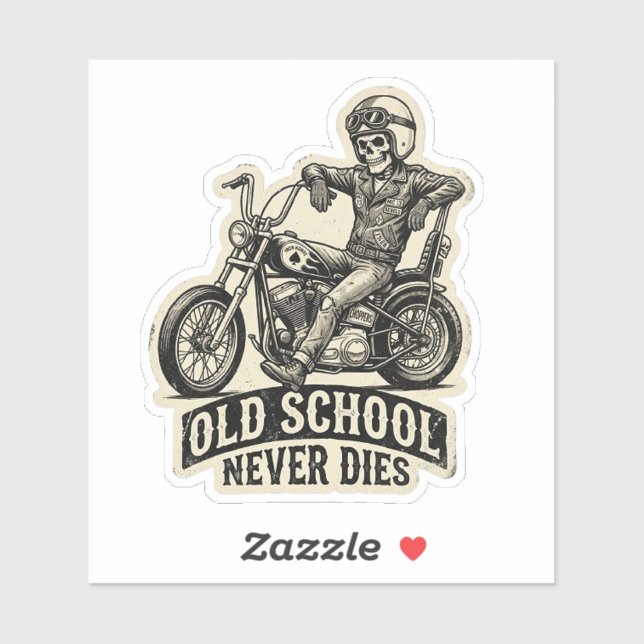 Old School Never Dies Skeleton Biker Sticker (Sheet)