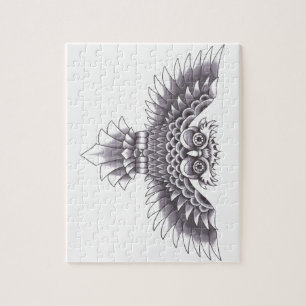 Old School Owl Tattoo Design Jigsaw Puzzle