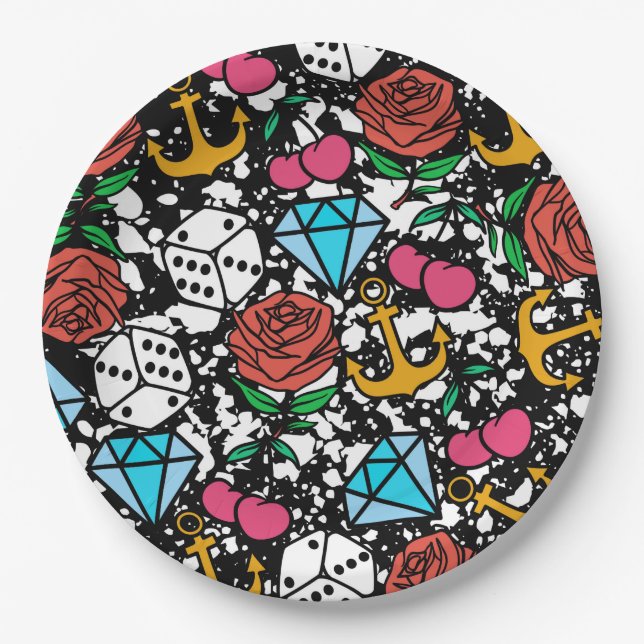 Old School Pattern Paper Plate (Front)