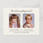 Old School Photos Save the Date Postcard<br><div class="desc">Old photo save the date postcard with elementary school pictures. The text reads: "These kids are getting married!". Upload an old yearbook photo or a picture from an old photo album. Personalise the custom fields with your own save the date wording. Preview exactly what the finished save the date will...</div>