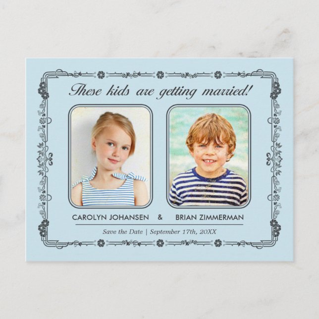 Old School Photos Save the Date Postcard | Aqua (Front)