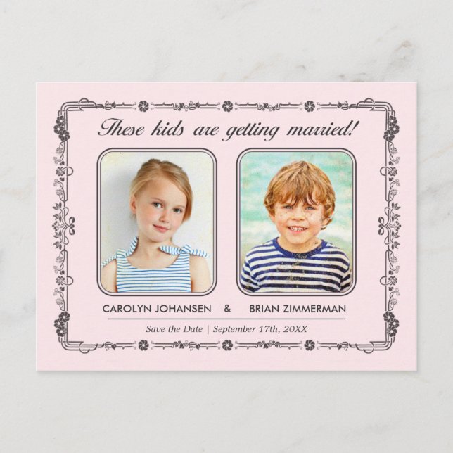 Old School Photos Save the Date Postcard | Pink (Front)
