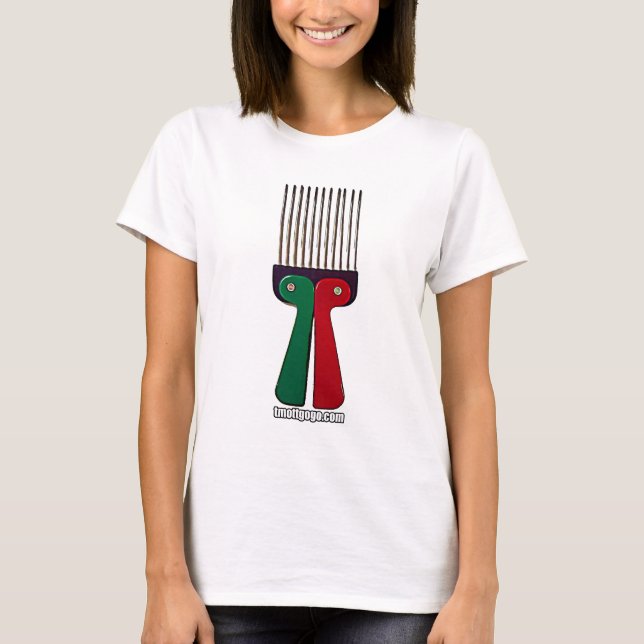 Old School Red, Black and Green Afro Pick T-Shirt (Front)
