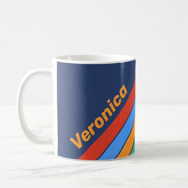 Old School Retro Rainbow Stripes with Name Coffee Mug (Left)