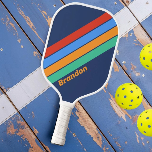 Old School Retro Rainbow with Name Pickleball Paddle (Creator Uploaded)