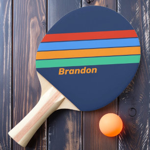 Old School Retro Rainbow with Name Ping Pong Paddle