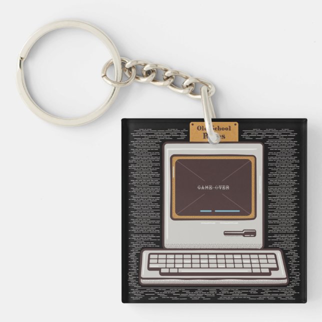 Old School Rules Retro Computer Game Over Key Ring (Front)