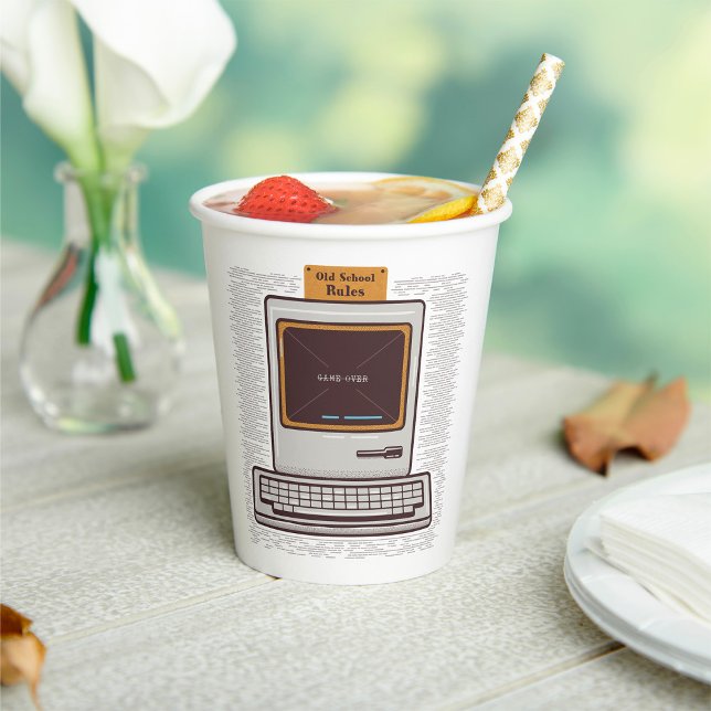 Old School Rules Retro Computer Game Over Paper Cups (Creator Uploaded)