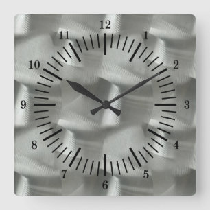 Old School Simulated Brushed Aluminium Square Wall Clock