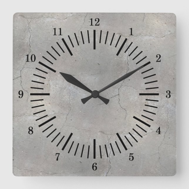 Old School Simulated Concrete Square Wall Clock (Front)