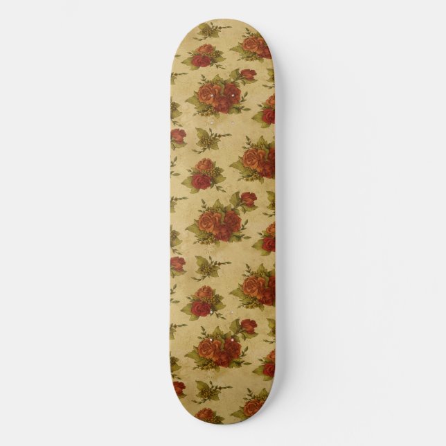 Old School Skateboard with Vintage Floral Print (Front)