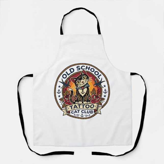 Old School Tattoo Cat Cute Kitty Design - Old Scho Apron (Front)