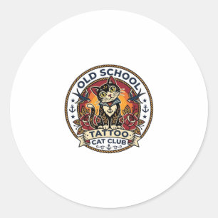 Old School Tattoo Cat Cute Kitty Design - Old Scho Classic Round Sticker