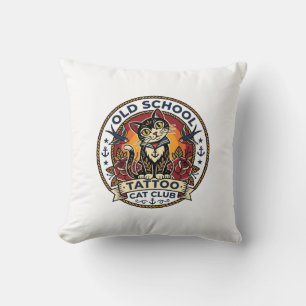 Old School Tattoo Cat Cute Kitty Design - Old Scho Cushion