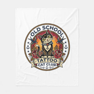 Old School Tattoo Cat Cute Kitty Design - Old Scho Fleece Blanket