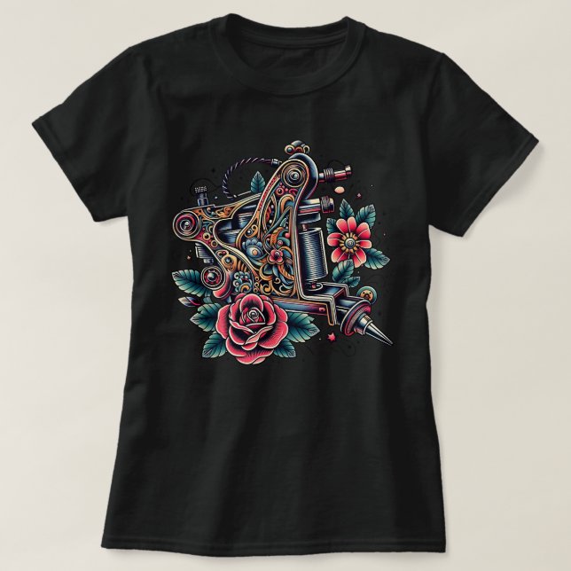 Old School Tattoo Coil Machine T-Shirt (Design Front)