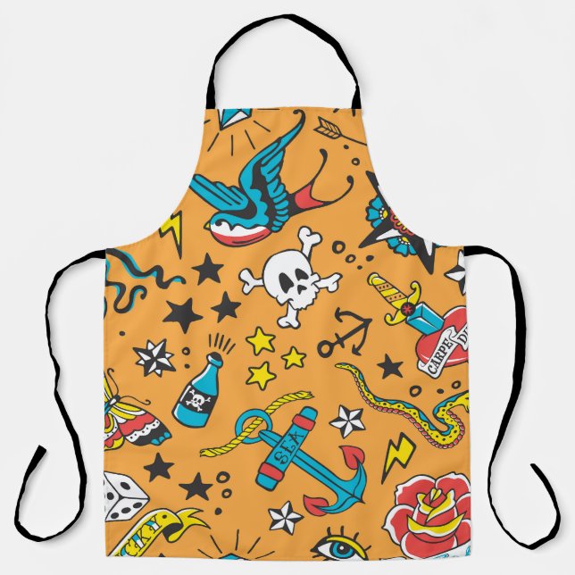 Old School Tattoo: Cute Seamless Apron (Front)