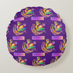 Old school tattoo design in pride colours  round cushion