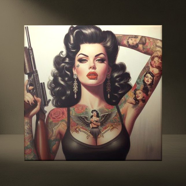 Old School Tattoo Girl Ceramic Tile (Creator Uploaded)