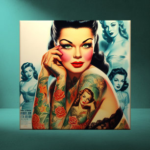 Old School Tattoo Girl Ceramic Tile