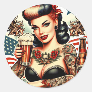 Old School Tattoo Girl Classic Round Sticker