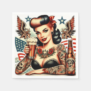 Old School Tattoo Girl Napkin