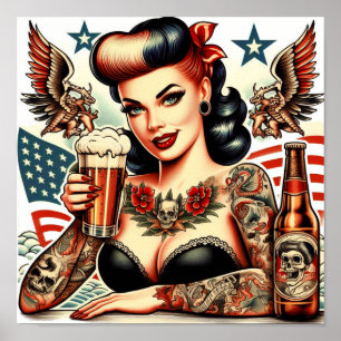 Old School Tattoo Girl Poster