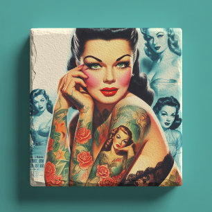 Old School Tattoo Girl Stone Coaster