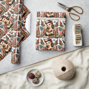 Old School Tattoo Girl Wrapping Paper