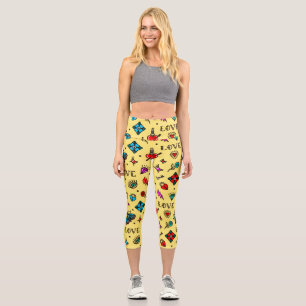 Old School Tattoo Love Pattern Capri Leggings