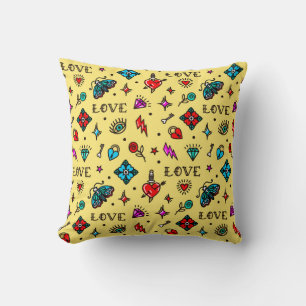Old School Tattoo Love Pattern Cushion