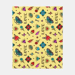 Old School Tattoo Love Pattern Fleece Blanket