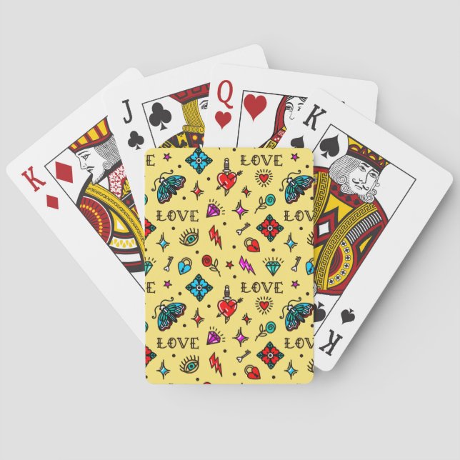 Old School Tattoo Love Pattern Playing Cards (Back)
