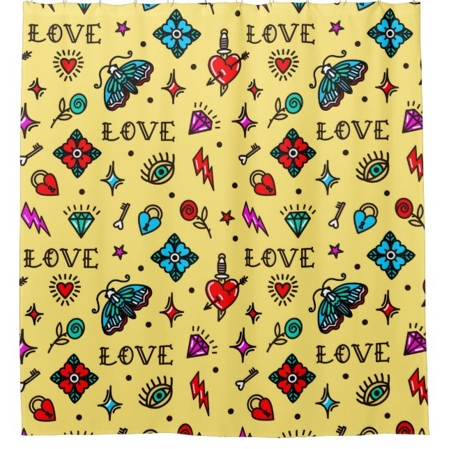 Old School Tattoo Love Pattern Shower Curtain (Front)