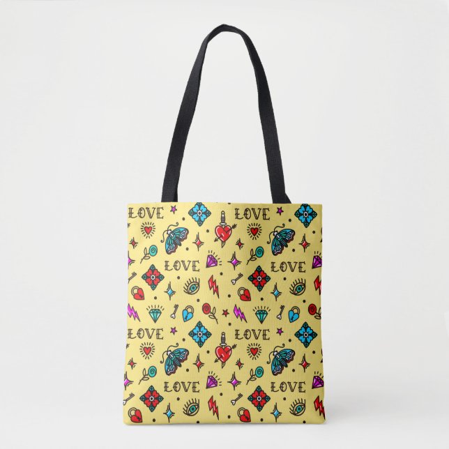 Old School Tattoo Love Pattern Tote Bag (Front)