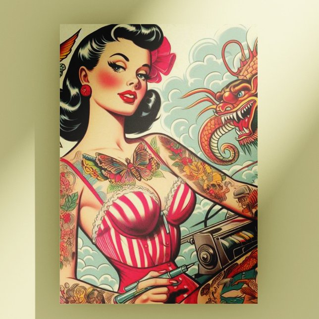 Old School Tattoo Pin-up Postcard (Creator Uploaded)
