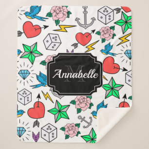 Old School Tattoo Sherpa Blanket