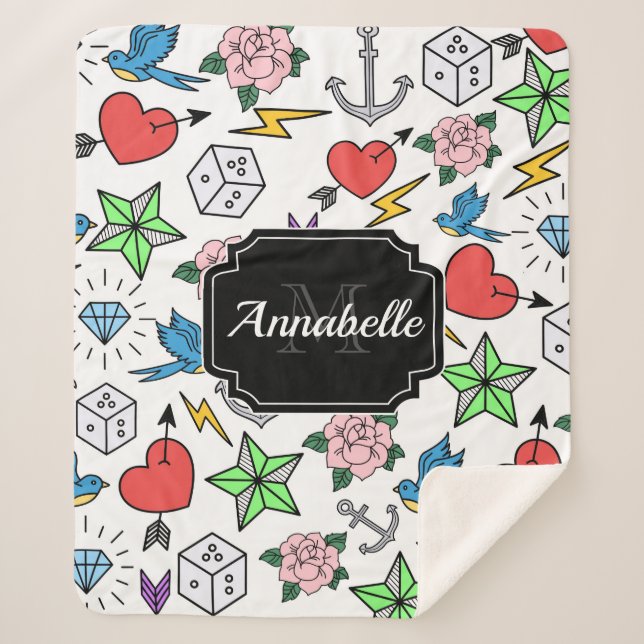 Old School Tattoo Sherpa Blanket (Front)