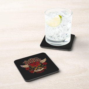 Old School Tattoo Sub Culture Roses Knuckles Coaster