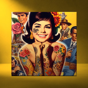 Old School Tattooed Girl Ceramic Tile