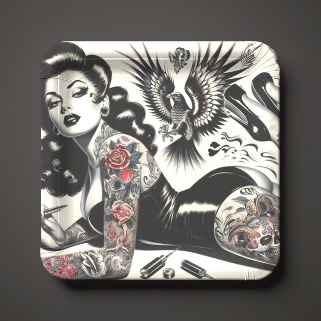 Old School Tattooed Girl Paper Plate (Creator Uploaded)