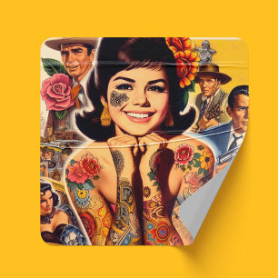 Old School Tattooed Girl Square Sticker