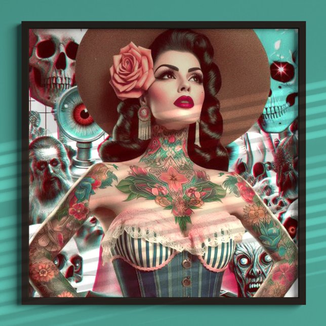 Old School Tattooed Woman Collage Poster (Creator Uploaded)