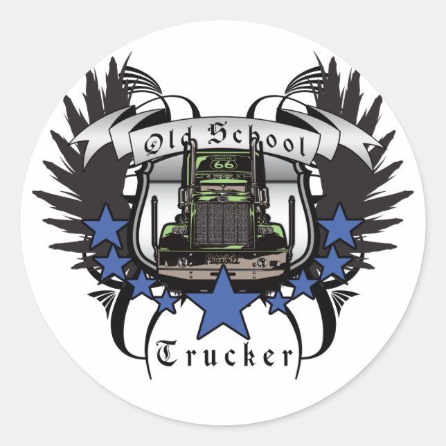 Old School Trucker Classic Round Sticker (Front)