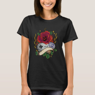 Old School Video Game Controller Red Rose Gaming V T-Shirt